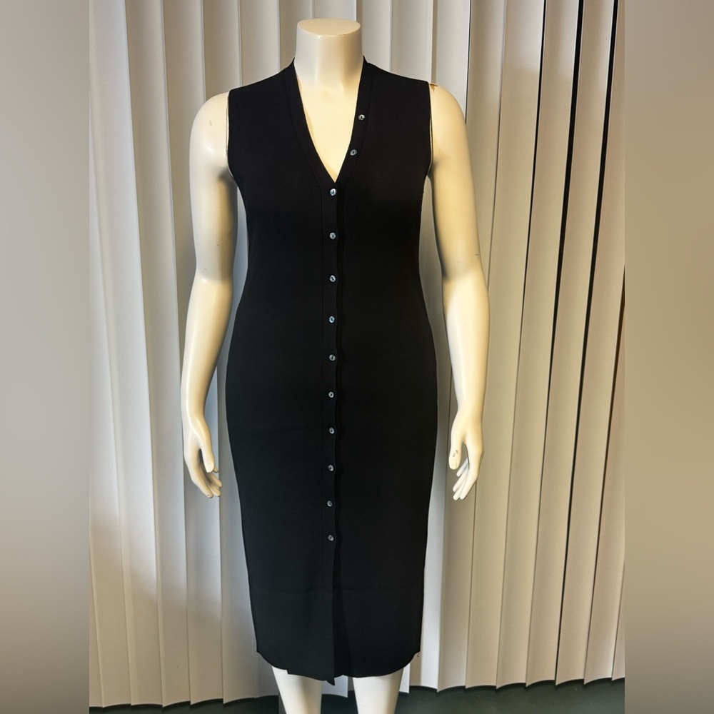 525 America Sleeveless Black Button Front Midi Dress Size M - Picture 3 of 11
